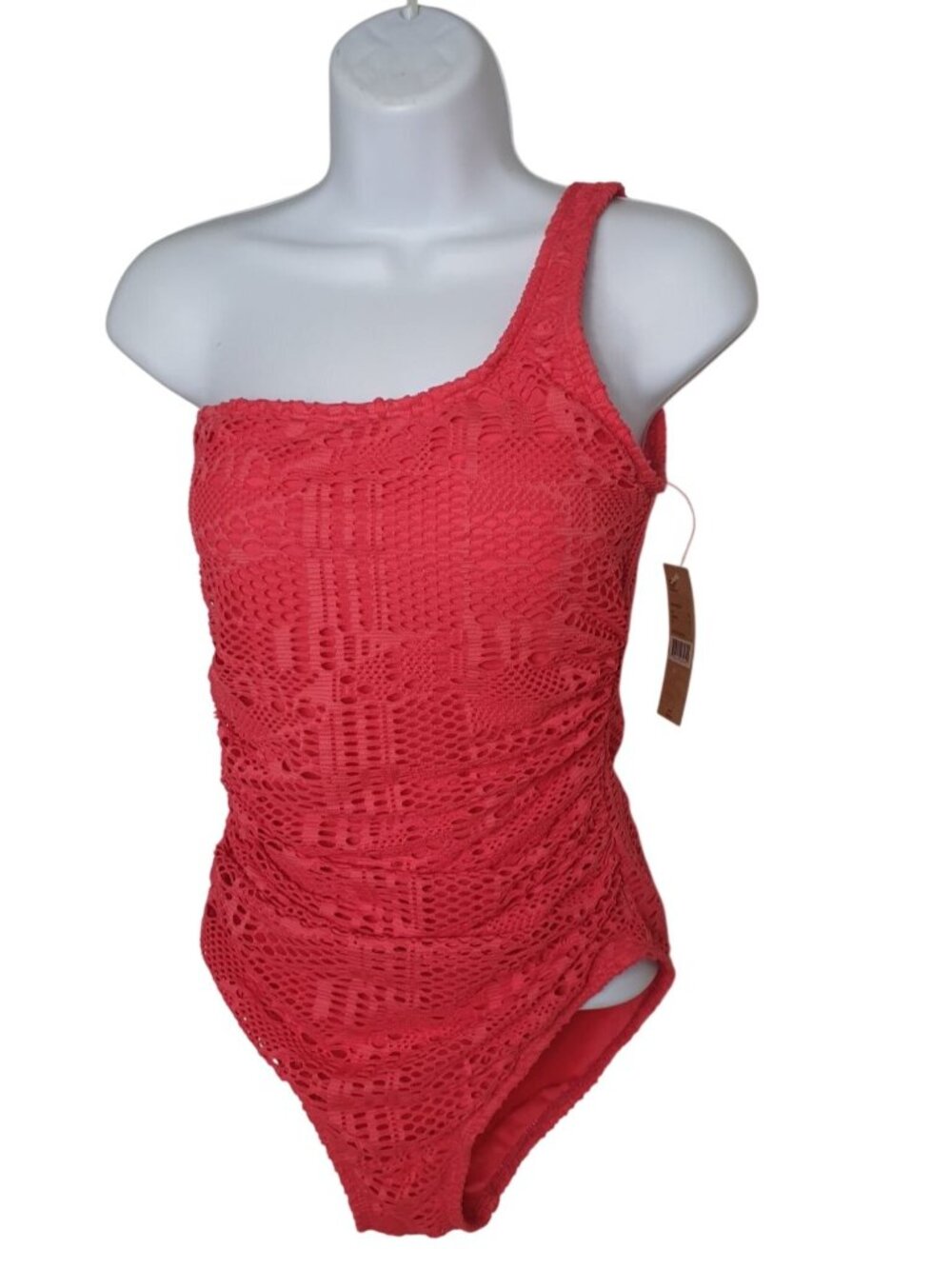 Cremeux Womens Swim S Swimsuit Pink One-Shoulder Ruched Stretch Bathing Suit NEW